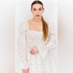 NWT LUCY PARIS SMOCKED FLORAL PRINT  TIERED COTTON MAXI DRESS SIZE SMALL